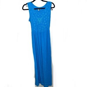 Vintage R.J. & Co Turquoise Blue Embroidered High Neck Maxi Dress Size Medium